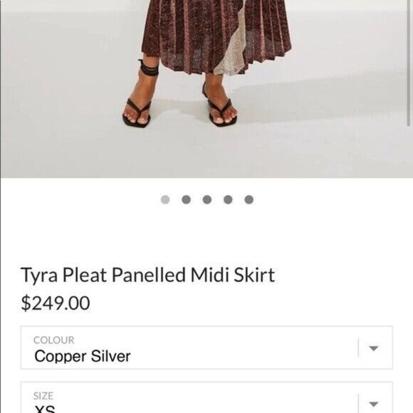 NWT SUBOO Tyra Pleat Panelled Midi Skirt Size M Copper Silver - Picture 2 of 11